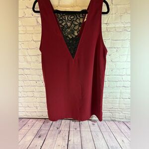 BB Dakota Red Shift Deep V Black Lace Inset Whimsigoth Dress Size S